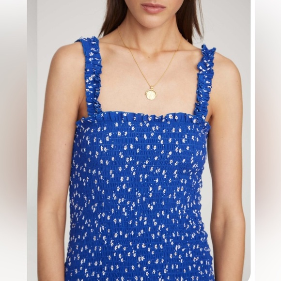 Anthropologie Faithfull The Brand Del Mar Ruched Blue Floral Mini Dress Size S - Picture 4 of 13